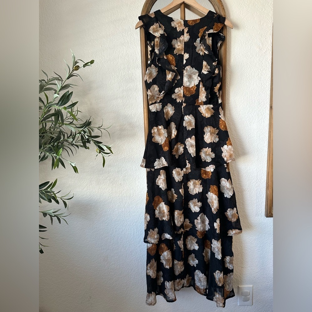 Lulus No Introductions Needed Black Burnout Floral Tiered Maxi Dress M Beautiful - Picture 3 of 9